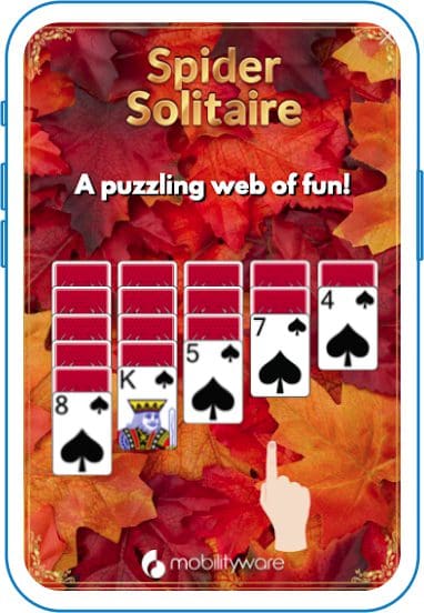 Spider solitaire game with fall foliage creative background
