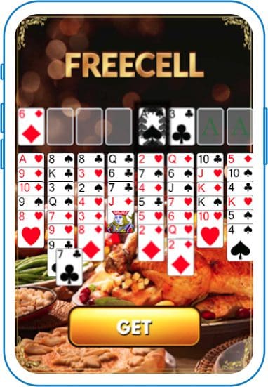 Freecell solitaire with Thanksgiving meal