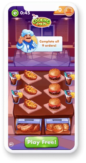 Cooking game with hamburgers and hotdogs