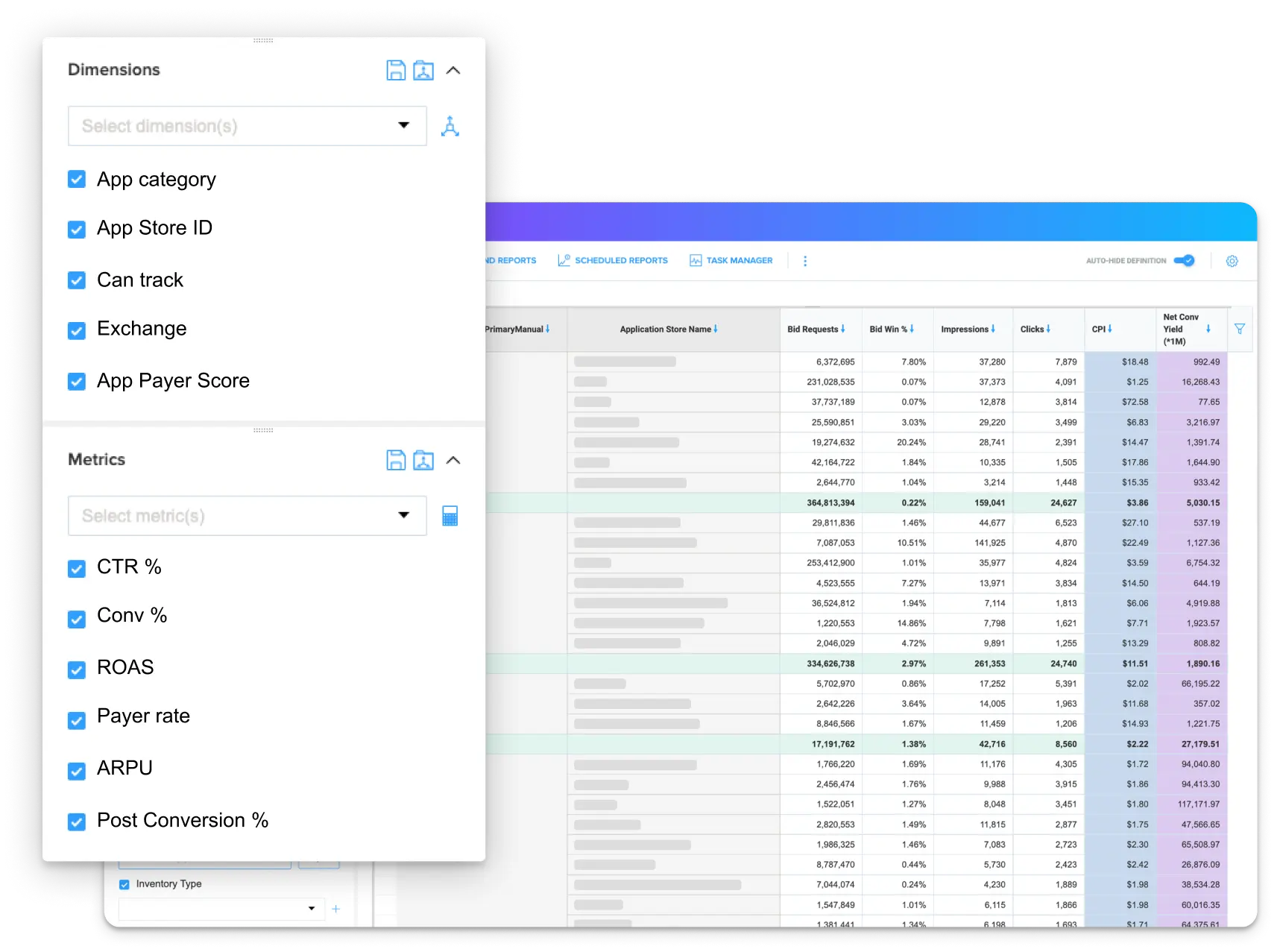 Dashboard with 3D pop up with different metric options
