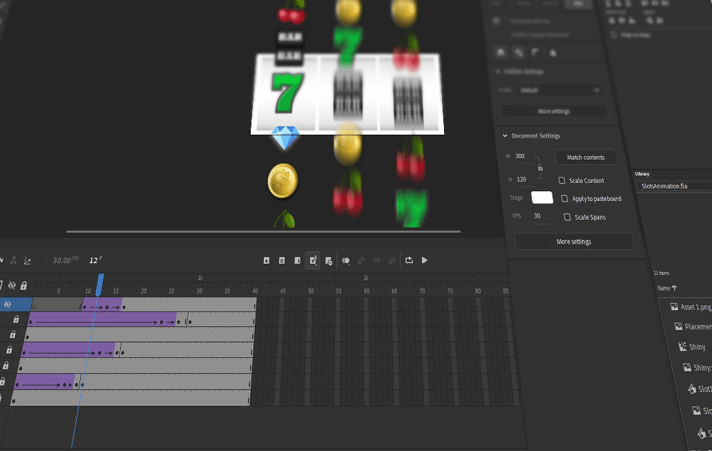 Animating a slot machine asset of the final playable.